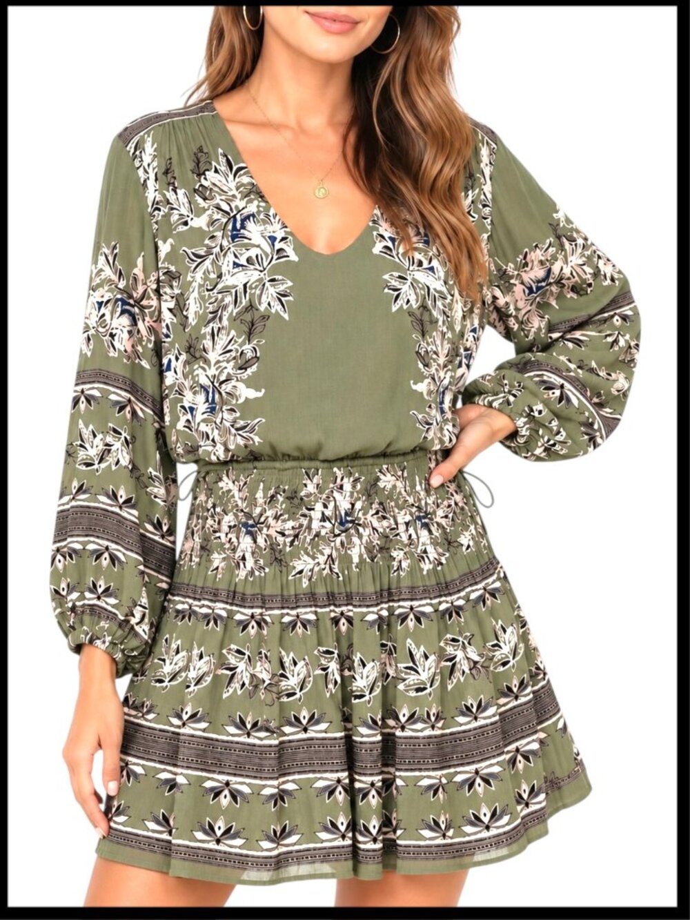 Free People Moonlight Drive Green Combo Floral Smocked Mini Dress XS